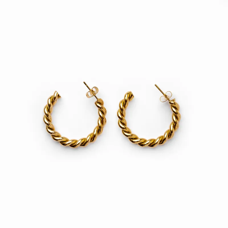 Sofia Twist Rope Hoop Earrings 18K Gold Plated - Gold sold by Pusca