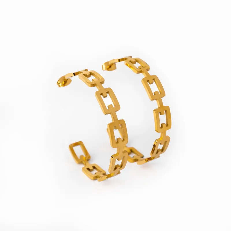 Geometric Hoop Earrings 18K Gold Plated - Gold sold by Pusca