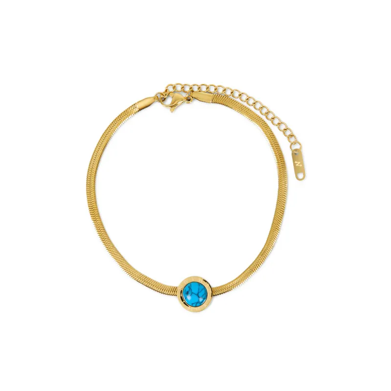 Aqua Stone Snake Chain Anklet - Gold sold by Pusca