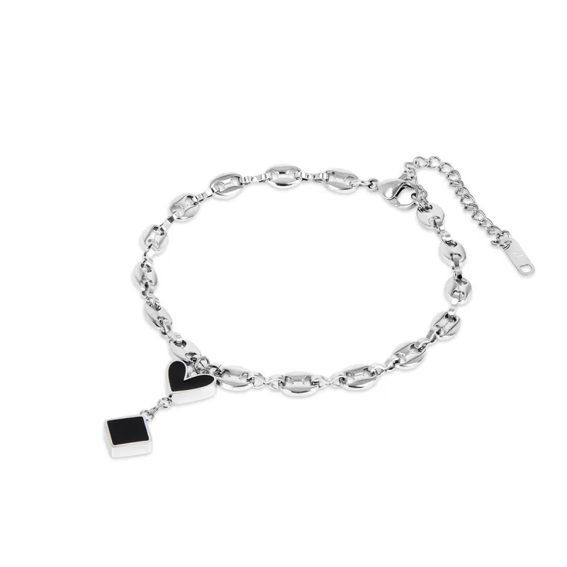 Onyx Heart Shell Chain Anklet - Silver sold by Pusca