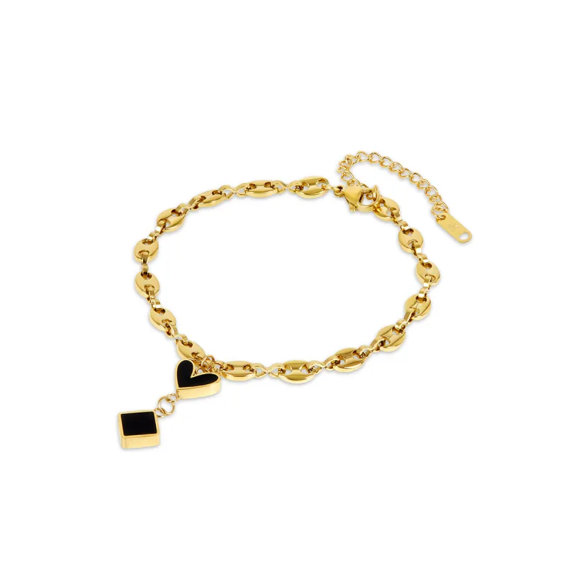 Onyx Heart Shell Chain Anklet - Gold sold by Pusca