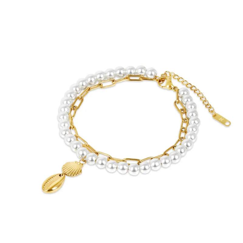 Pearl Shell Pendant Anklet - Gold sold by Pusca