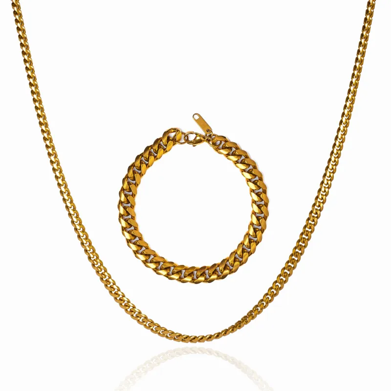 Curb Chain Bracelet X Curb Chain Necklace Set - 18K Gold sold by Pusca