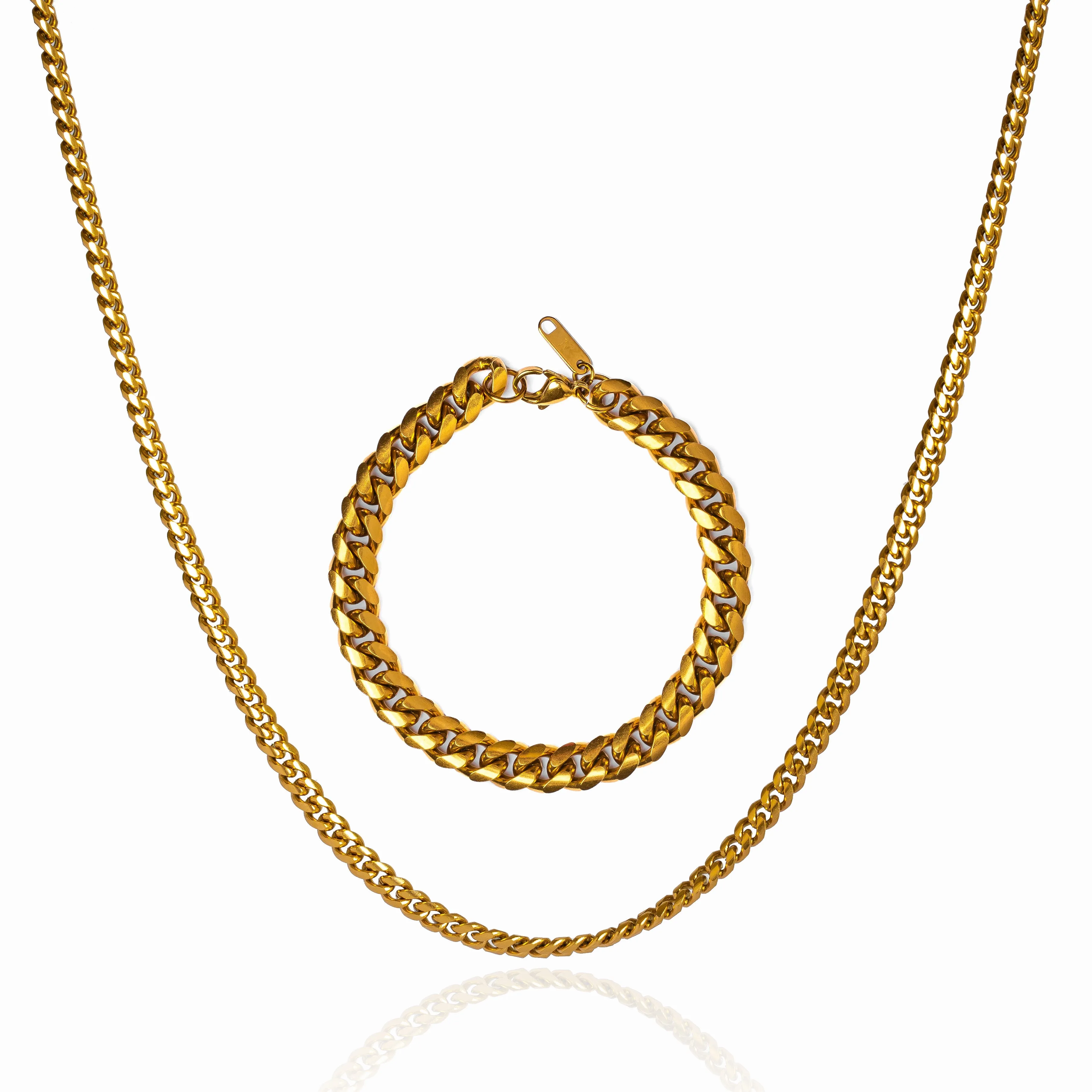 Curb Chain Bracelet X Curb Chain Necklace Set - 18K Gold sold by Pusca