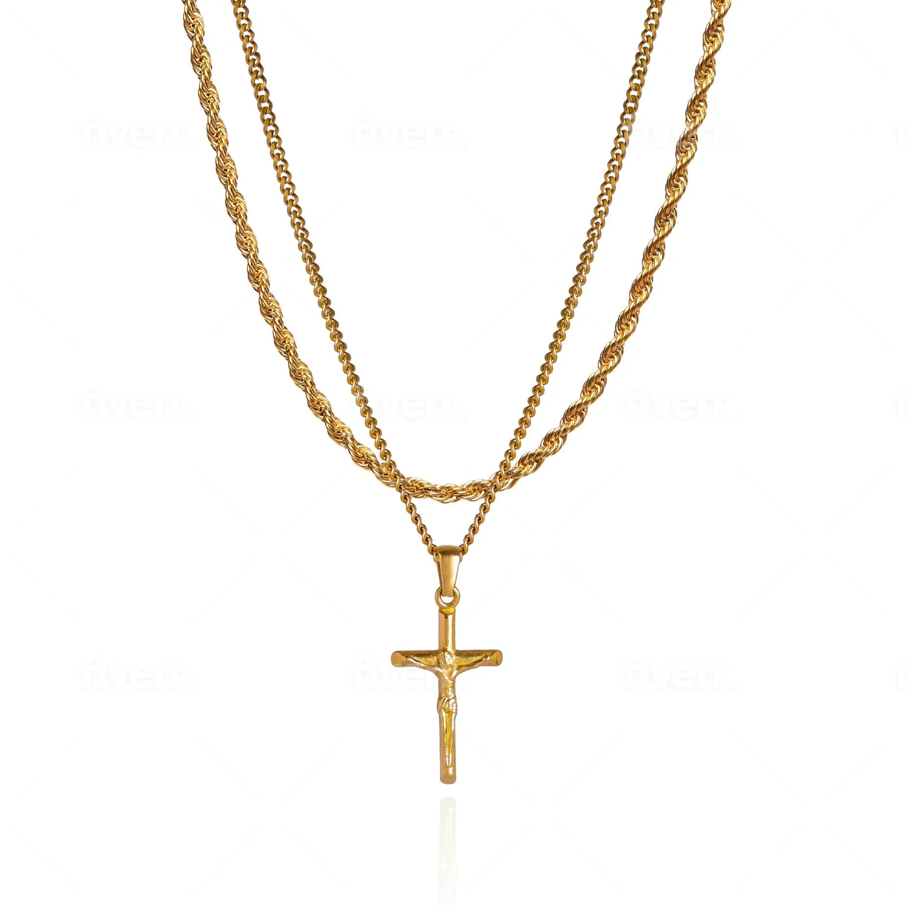 Cross Pendant Necklace X Rope Chain Full Set - Gold sold by Pusca