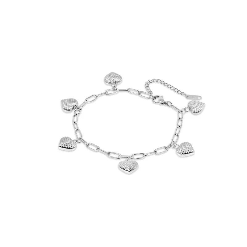 Textured Heart Pendant Anklet - Silver sold by PUSCA JEWELS