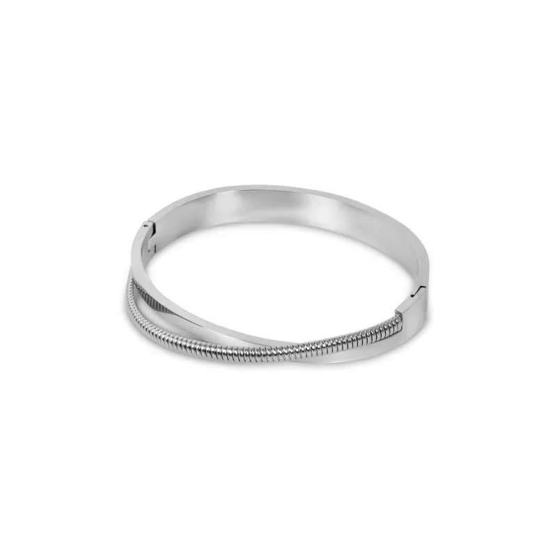 Double Layer Chunky Bangle - Silver sold by PUSCA JEWELS
