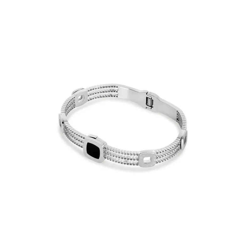 Squared Onyx Gears Bracelet - Silver sold by Pusca