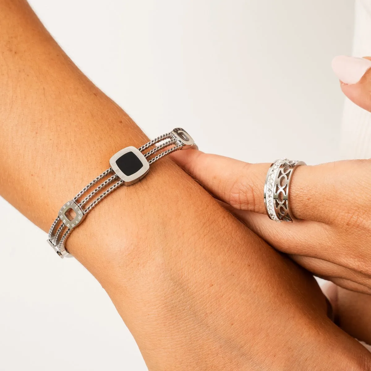 Squared Onyx Gears Bracelet - Silver sold by Pusca product image thumbnail 2