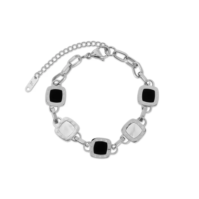 Squared Monochrome Clip Chain Bracelet - Silver sold by Pusca