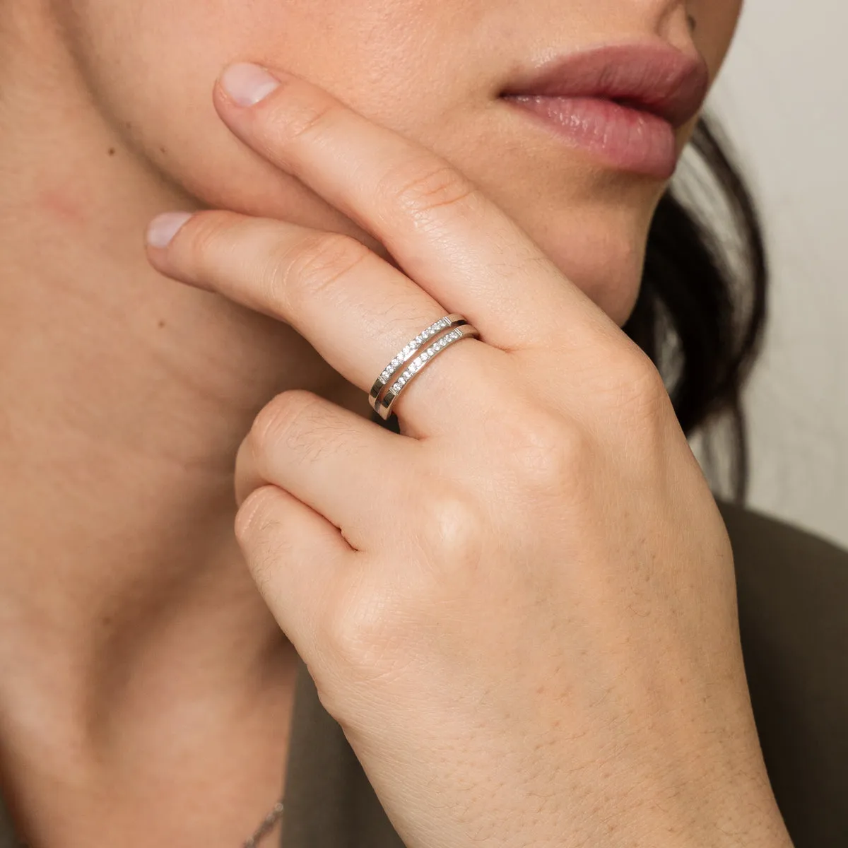 Double Layer Stone Ring - Silver sold by Pusca product image thumbnail 2