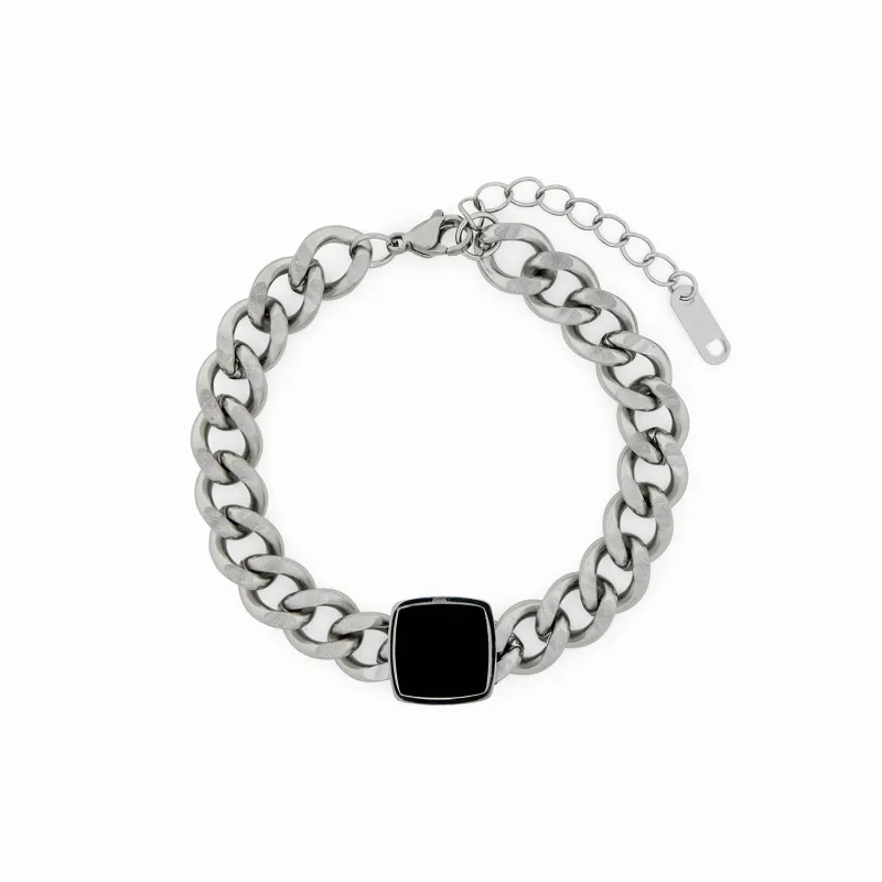 Onyx Square Pendant Cuban Bracelet - Silver made by Pusca