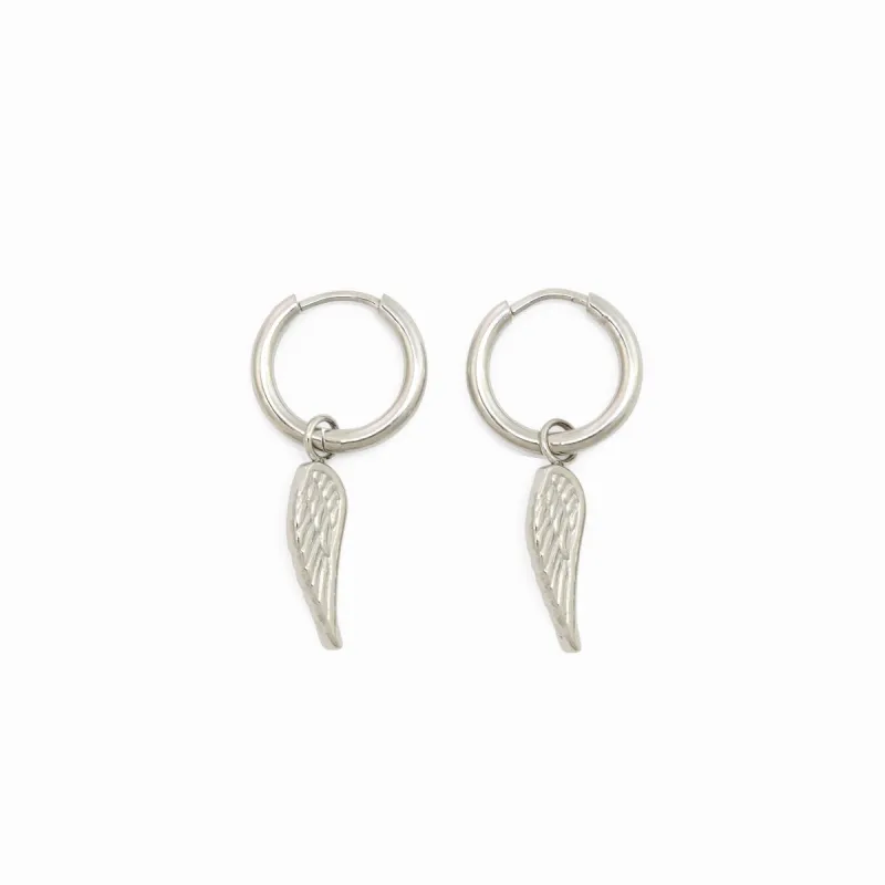 Angel Wing Hoop Earrings - Silver sold by PUSCA JEWELS
