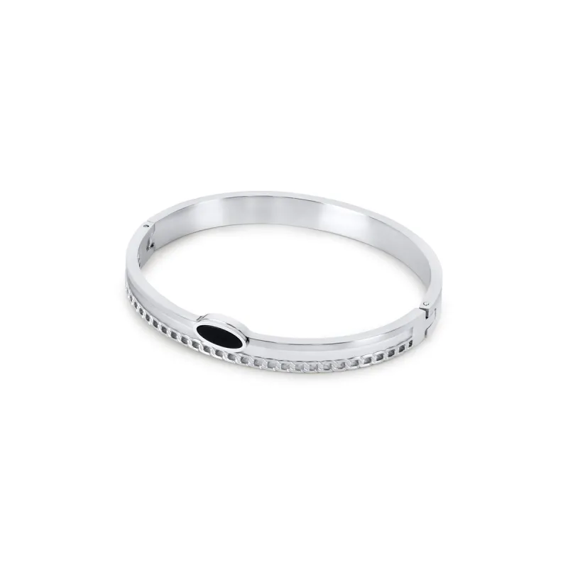 Oval Onyx Layered Bangle - Silver sold by Pusca