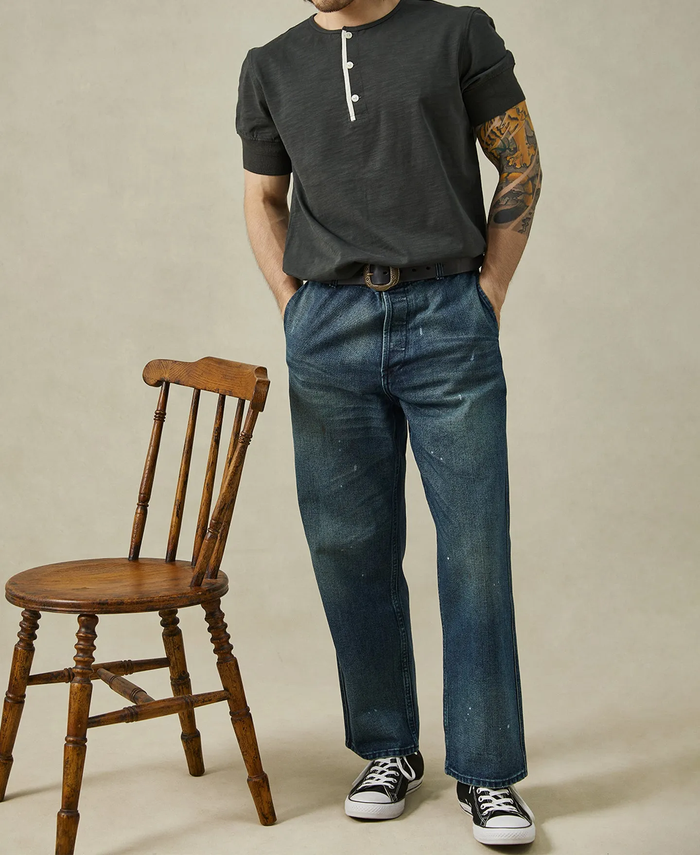 1900s Slub Cotton Short-Sleeve Henley Shirt sold by Time Catcher product image thumbnail 2