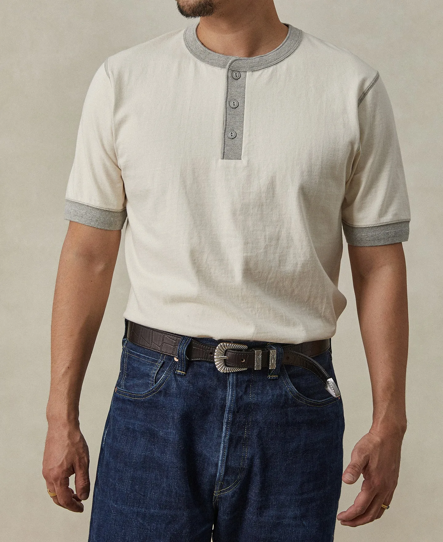 Heavyweight Cotton Tubular Short-Sleeve Henley Shirt sold by Time Catcher product image thumbnail 2