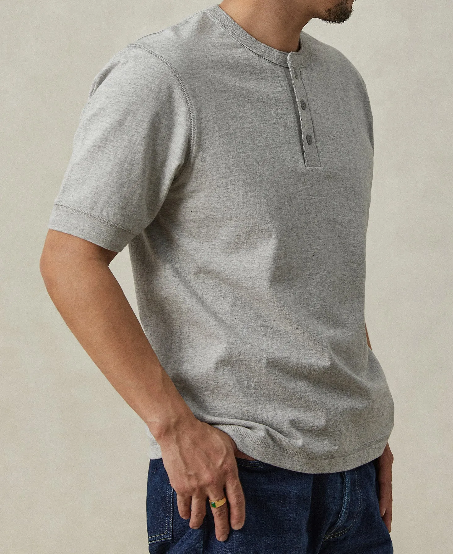 Heavyweight Cotton Tubular Short-Sleeve Henley Shirt sold by Time Catcher product image thumbnail 2