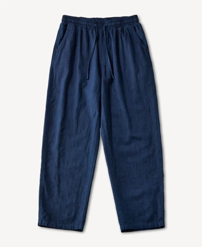 Indigo-Dye Loose Cotton and Linen-Blend Pants sold by Time Catcher
