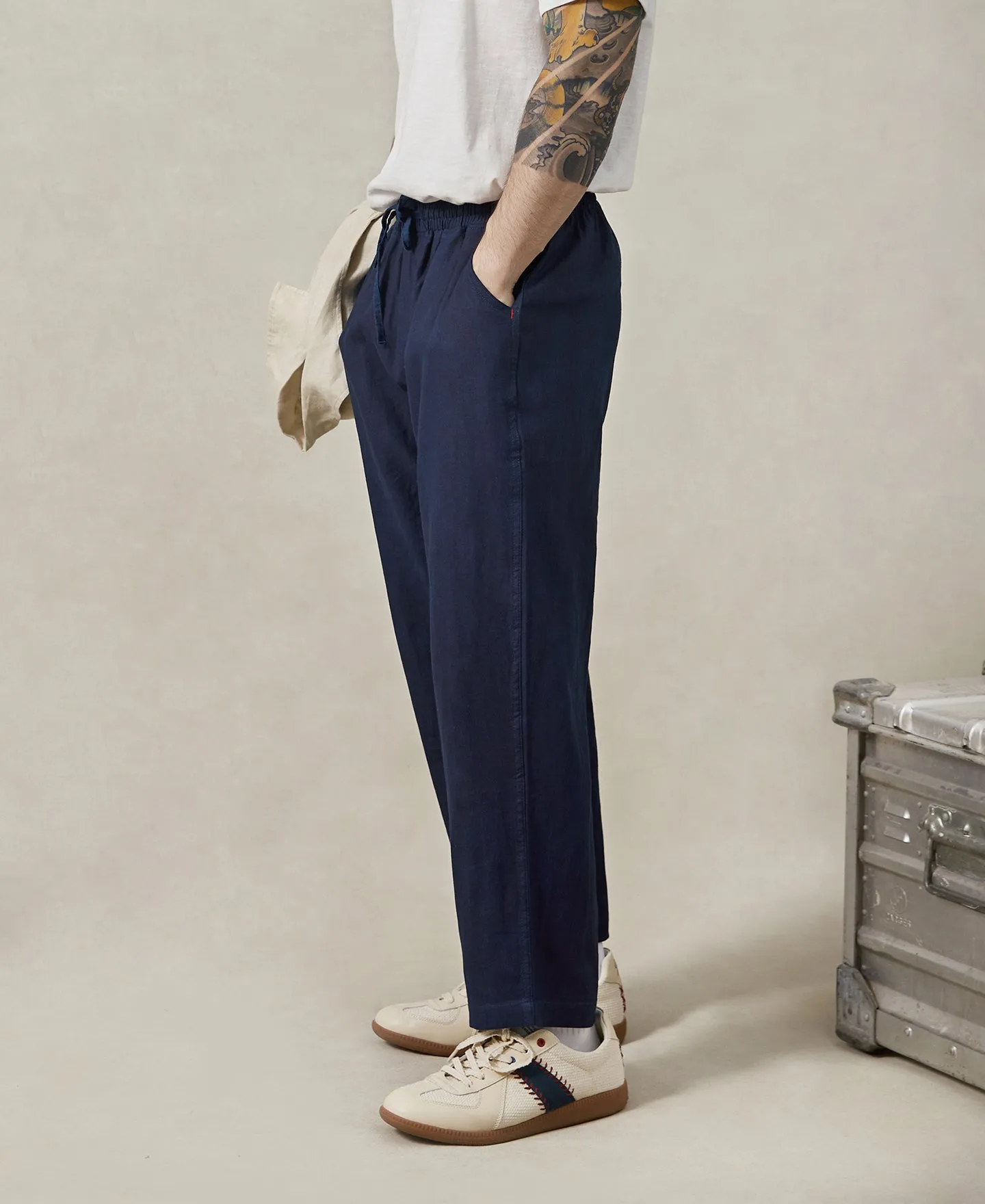 Indigo-Dye Loose Cotton and Linen-Blend Pants sold by Time Catcher product image thumbnail 5