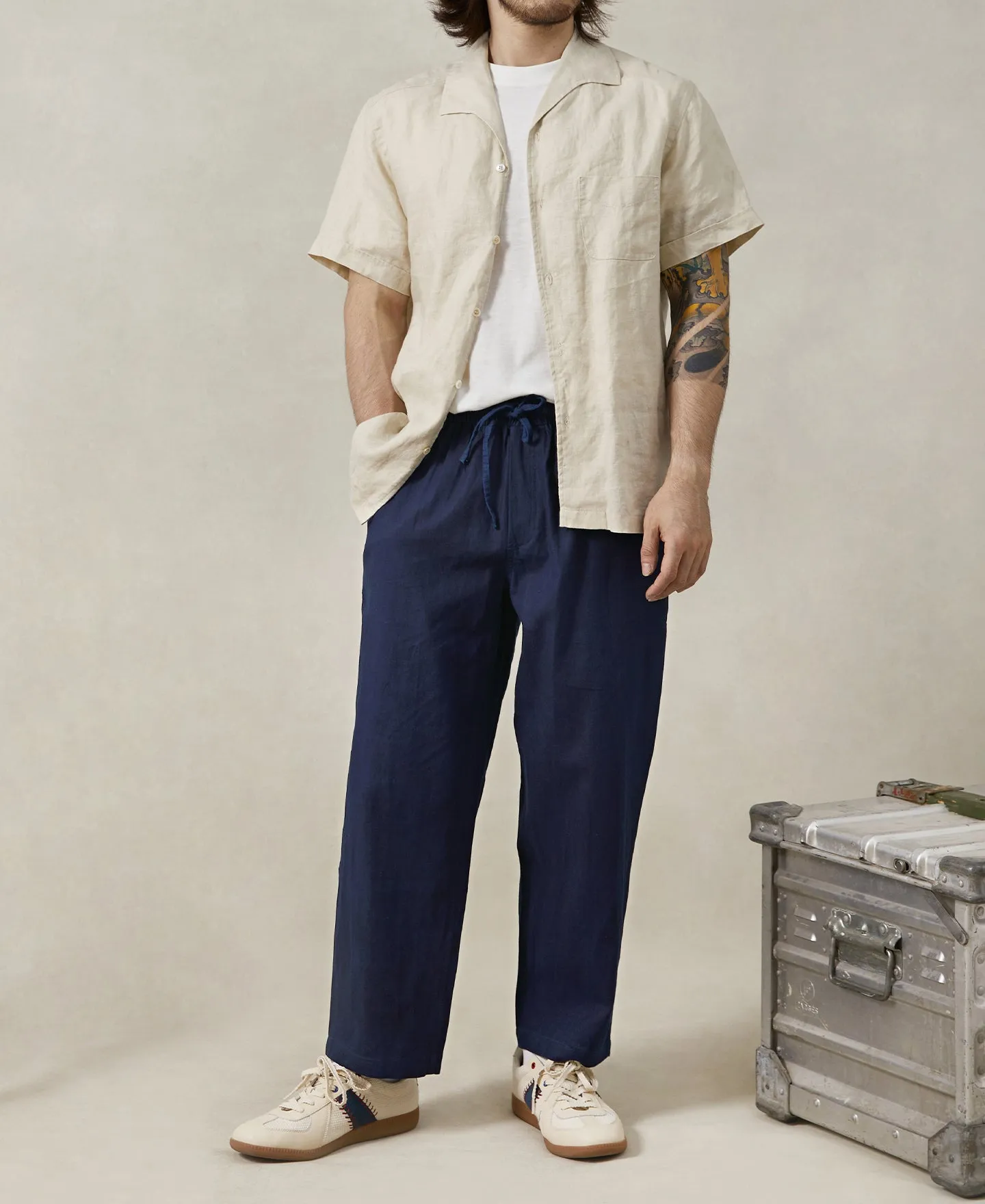 Indigo-Dye Loose Cotton and Linen-Blend Pants sold by Time Catcher product image thumbnail 3