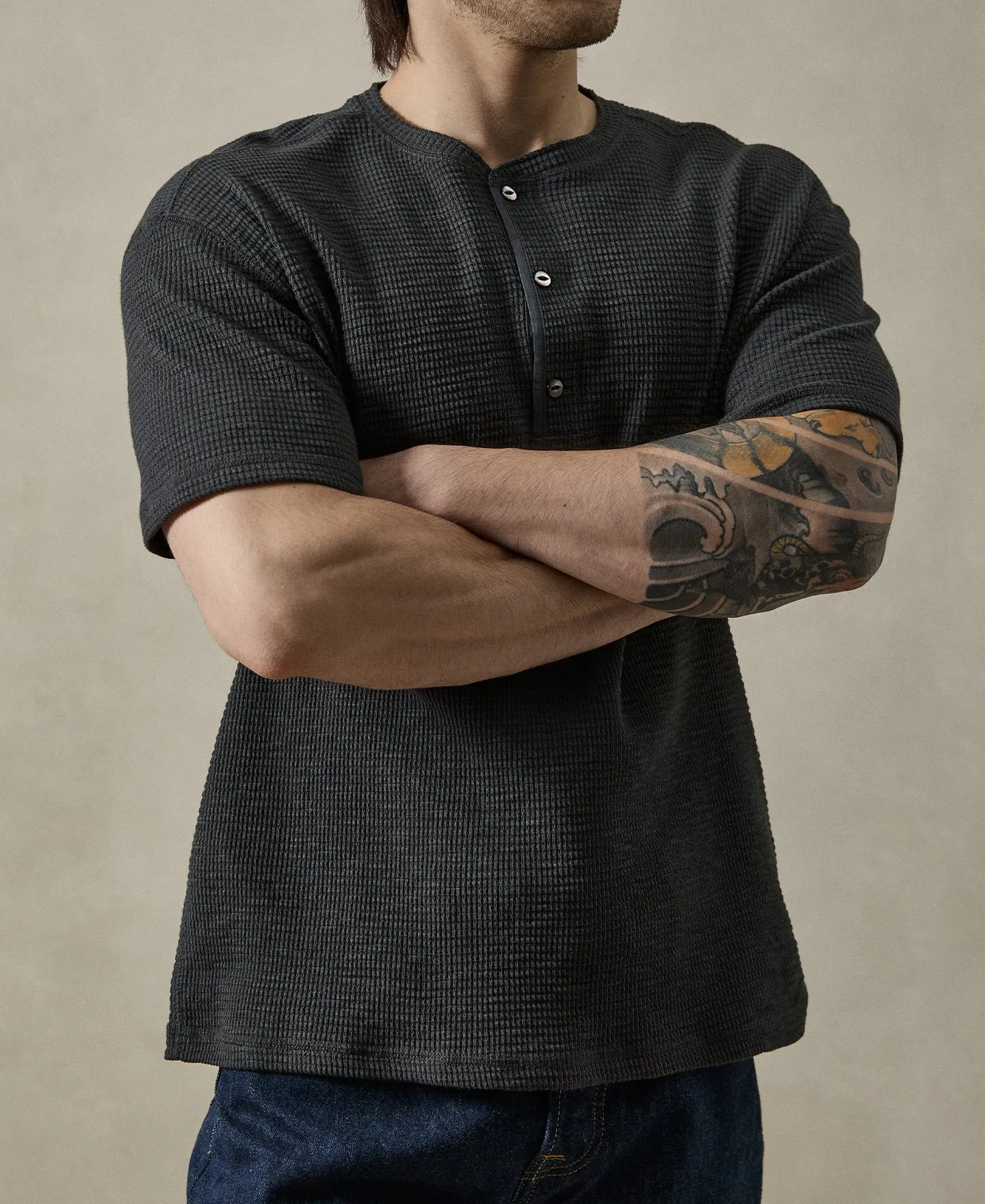 Honeycomb Waffle Knit Henley T-shirt sold by Time Catcher product image thumbnail 3
