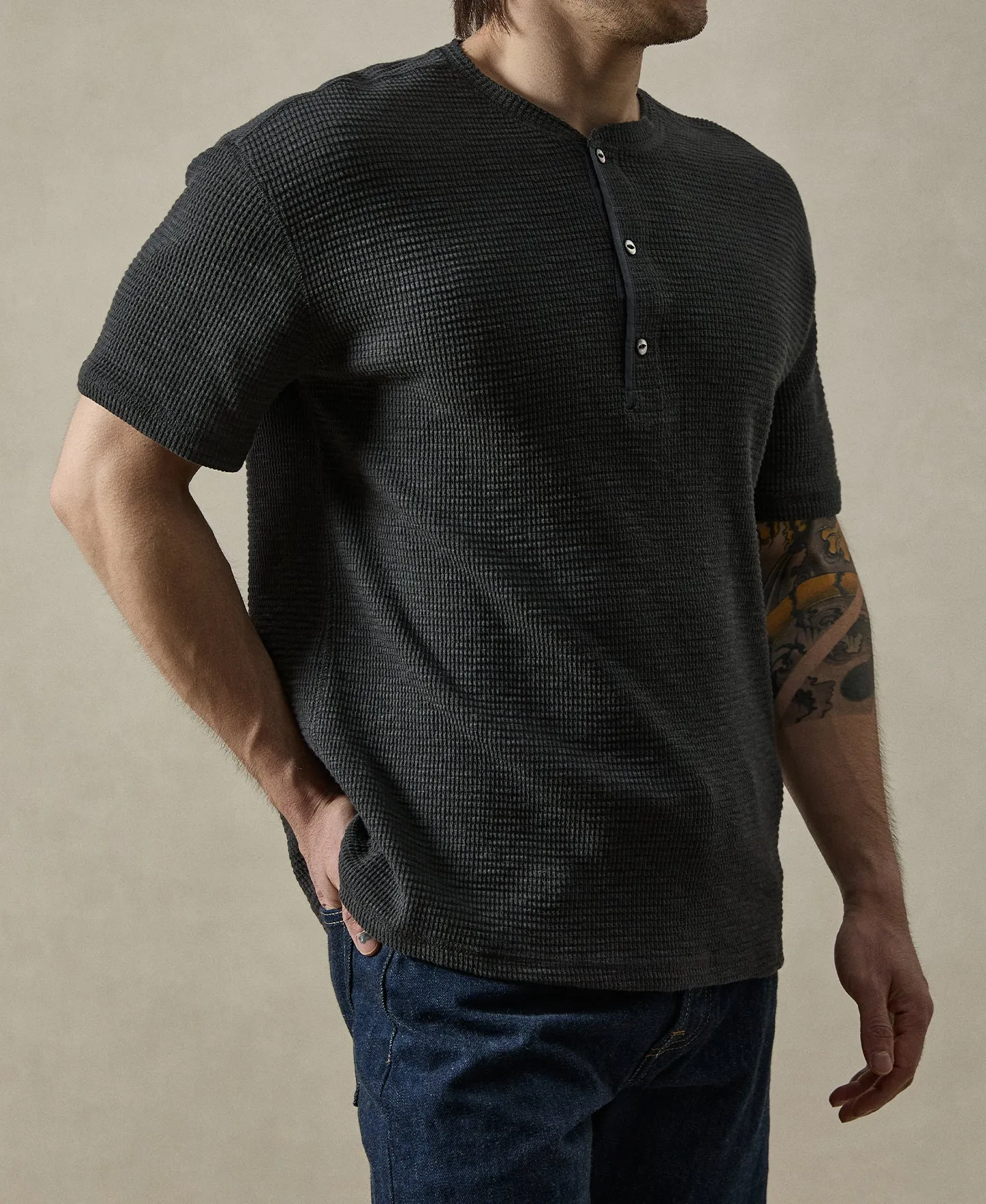 Honeycomb Waffle Knit Henley T-shirt sold by Time Catcher product image thumbnail 4