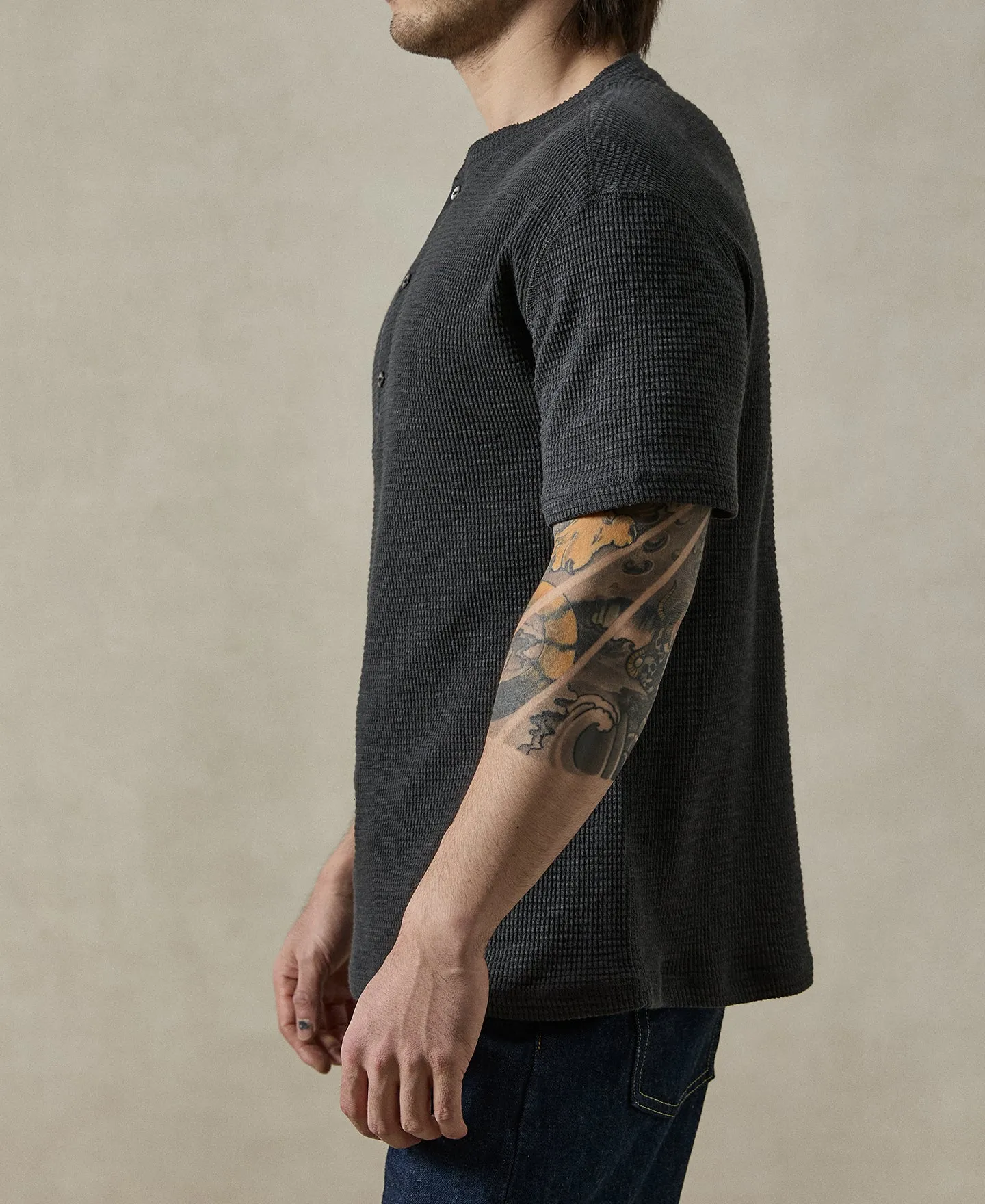Honeycomb Waffle Knit Henley T-shirt sold by Time Catcher product image thumbnail 5