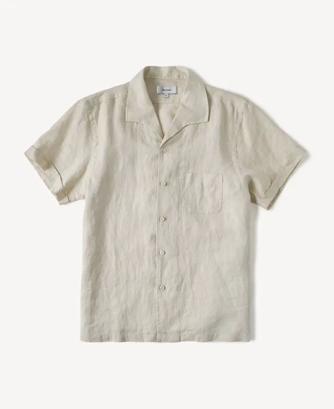 1950s Italian Collar Linen Short Sleeve Shirt sold by Time Catcher