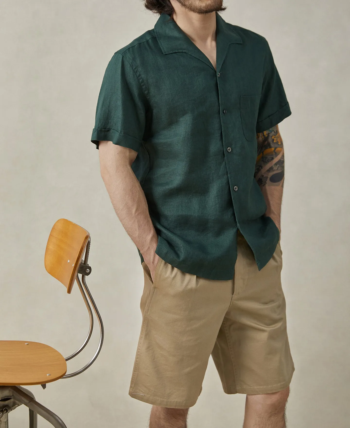 1950s Italian Collar Linen Short Sleeve Shirt sold by Time Catcher product image thumbnail 3