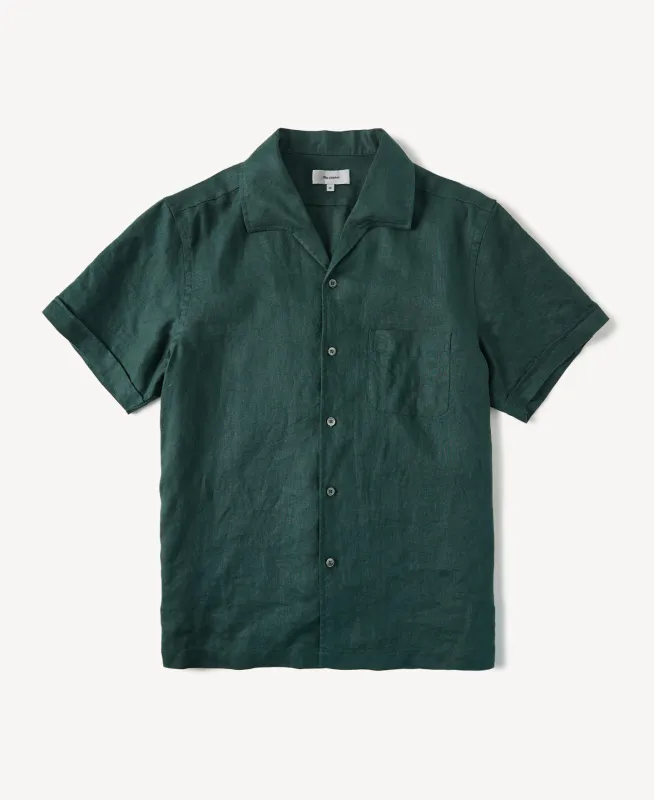 1950s Italian Collar Linen Short Sleeve Shirt made by Time Catcher