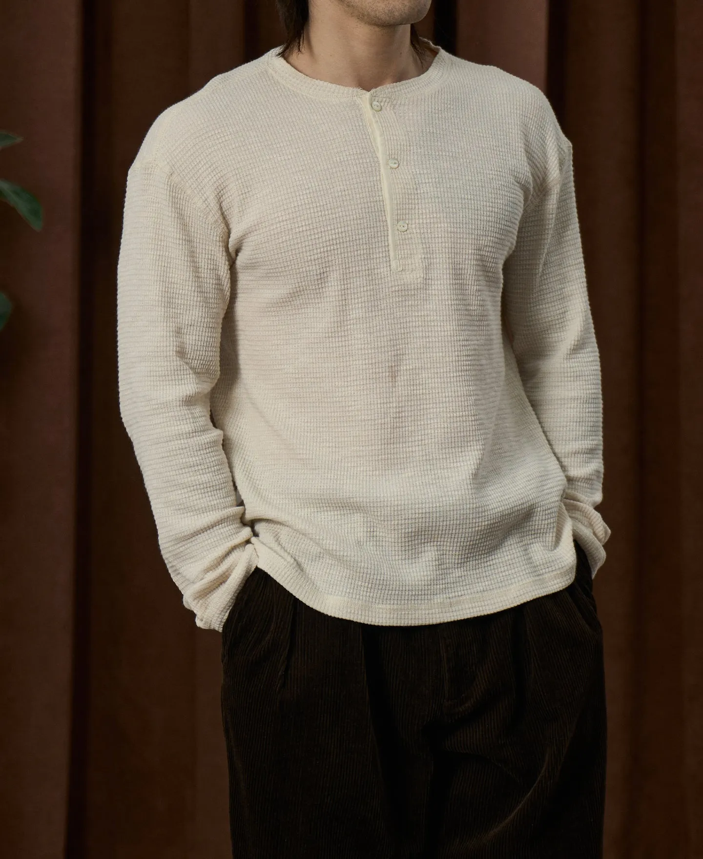 Honeycomb Waffle Knit Henley Long Sleeve T-Shirt sold by Time Catcher product image thumbnail 3