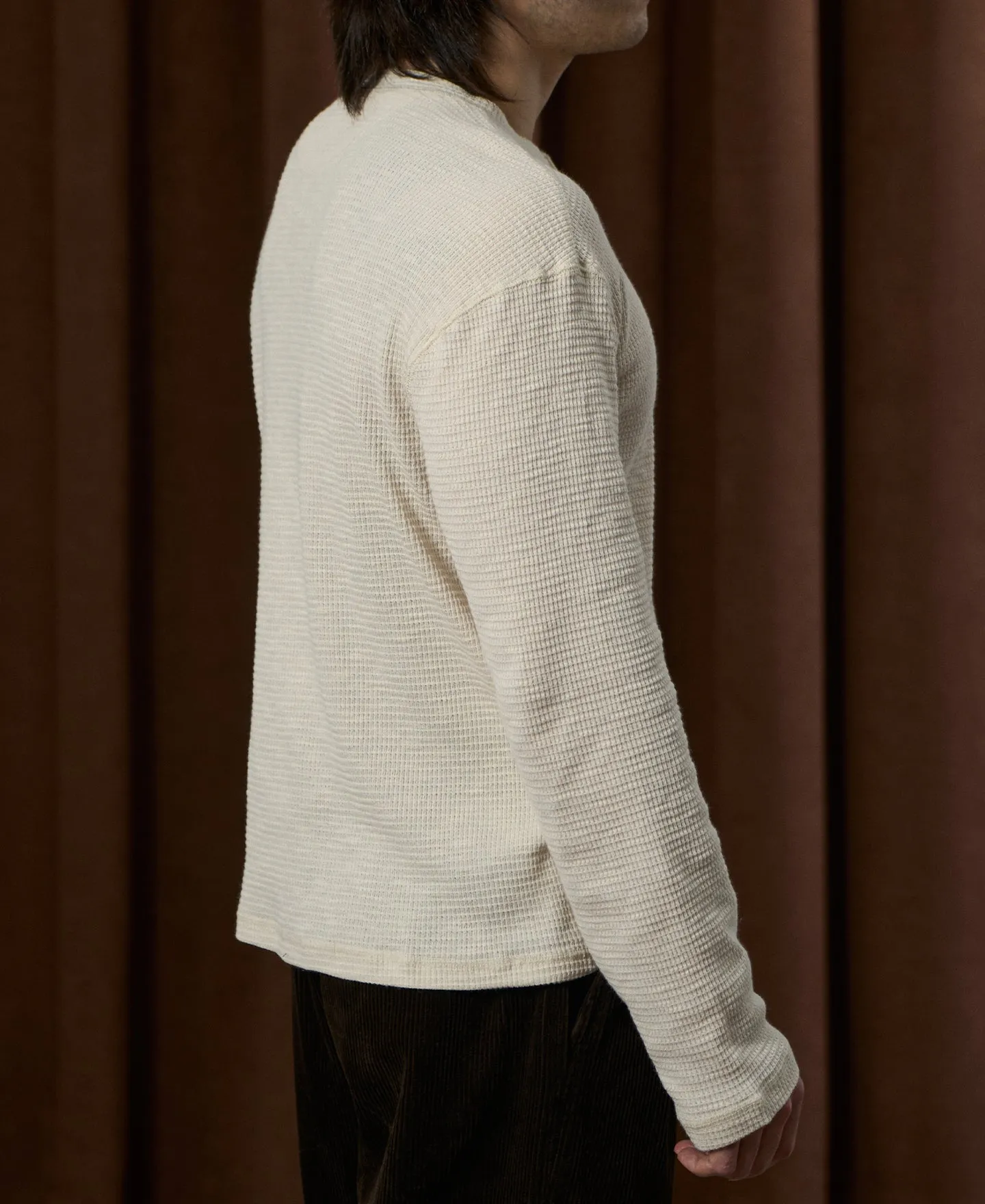 Honeycomb Waffle Knit Henley Long Sleeve T-Shirt sold by Time Catcher product image thumbnail 4