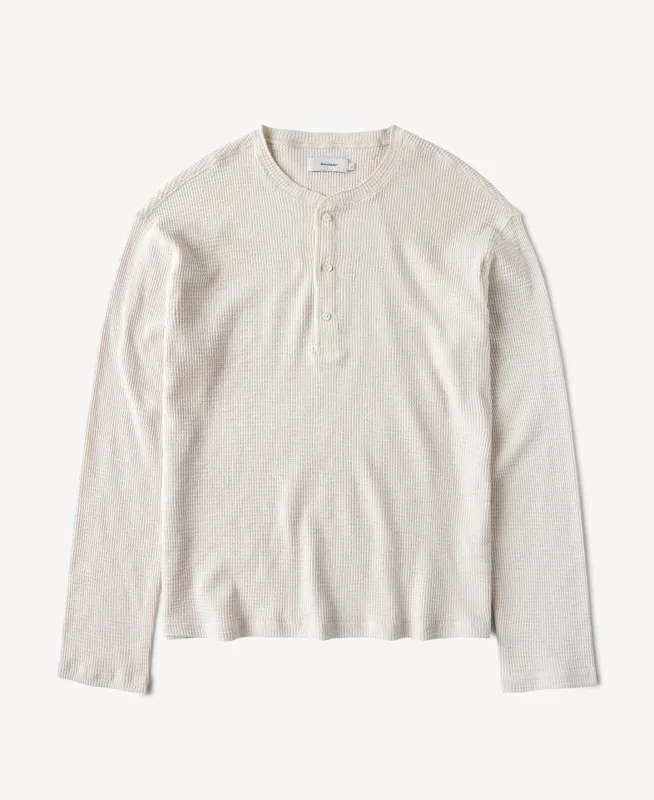 Honeycomb Waffle Knit Henley Long Sleeve T-Shirt sold by Time Catcher