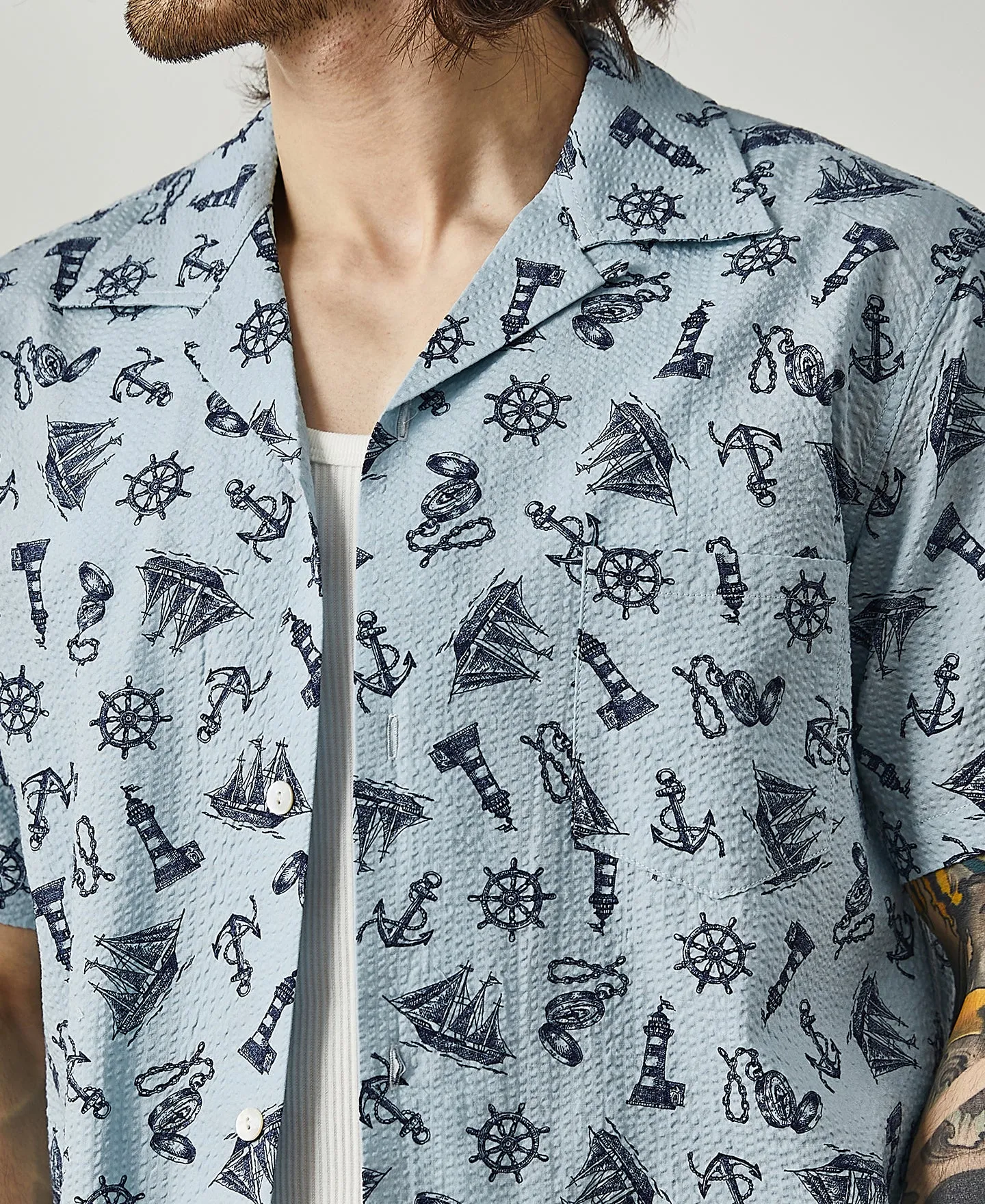 Nautical Printed Seersucker Short Sleeve Camp Shirt sold by Time Catcher product image thumbnail 3