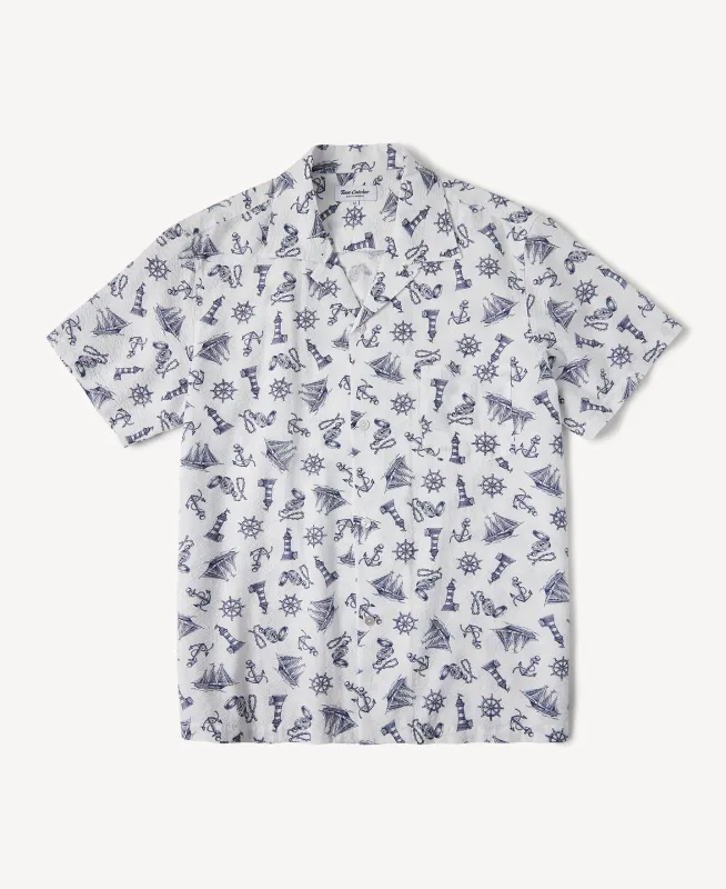 Nautical Printed Seersucker Short Sleeve Camp Shirt sold by Time Catcher