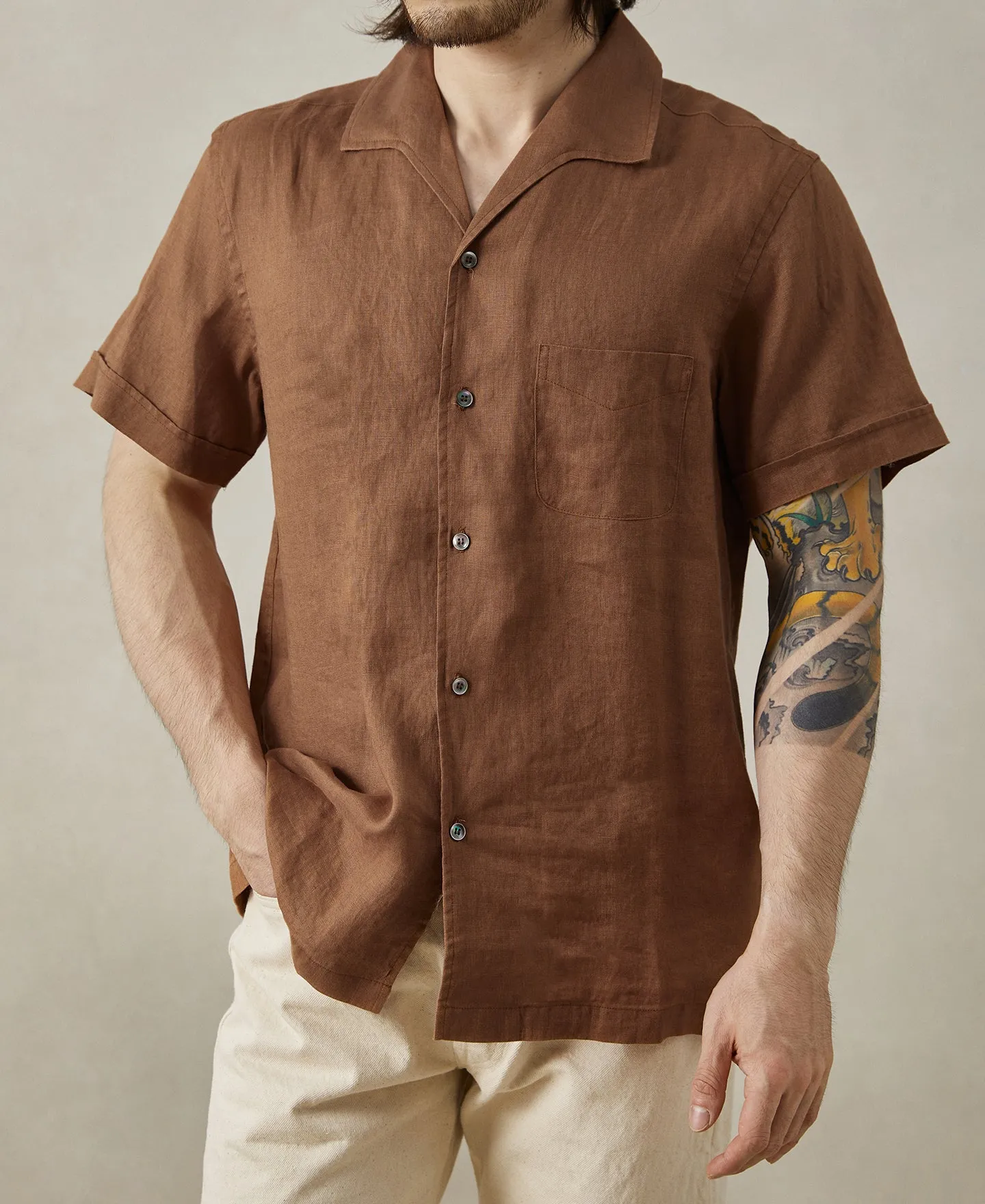 1950s Italian Collar Linen Short Sleeve Shirt sold by Time Catcher product image thumbnail 4