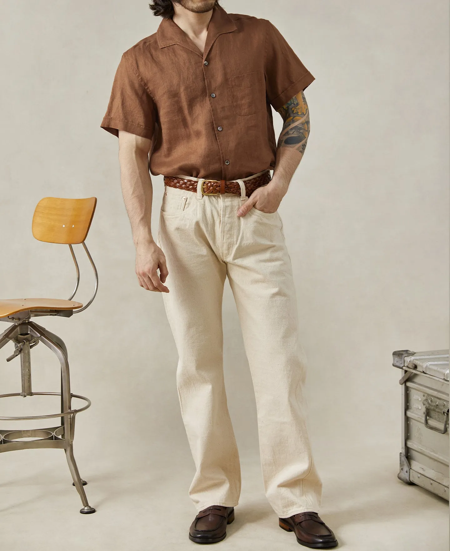 1950s Italian Collar Linen Short Sleeve Shirt sold by Time Catcher product image thumbnail 2