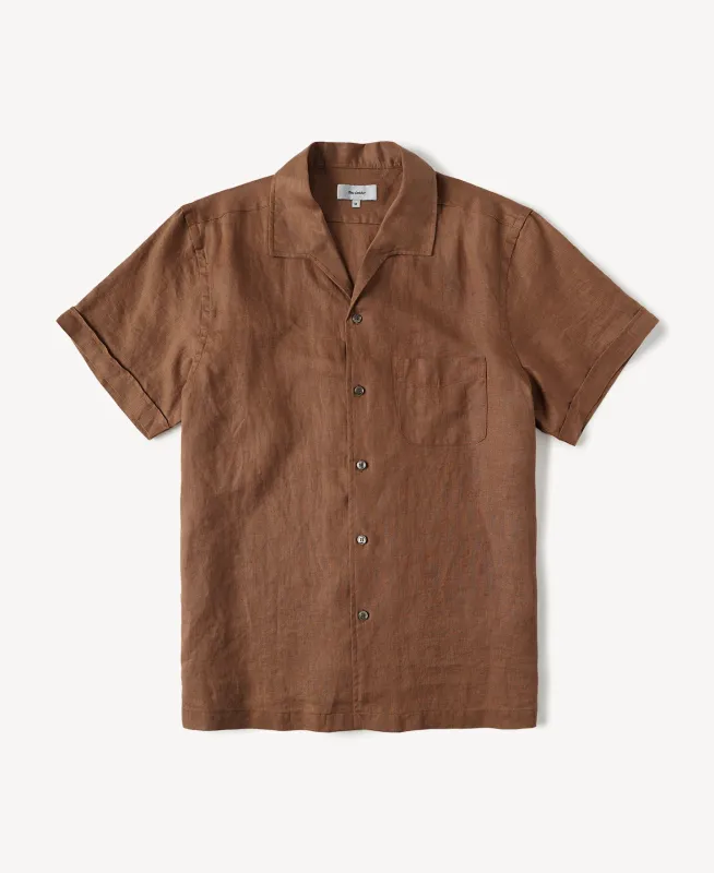 1950s Italian Collar Linen Short Sleeve Shirt made by Time Catcher
