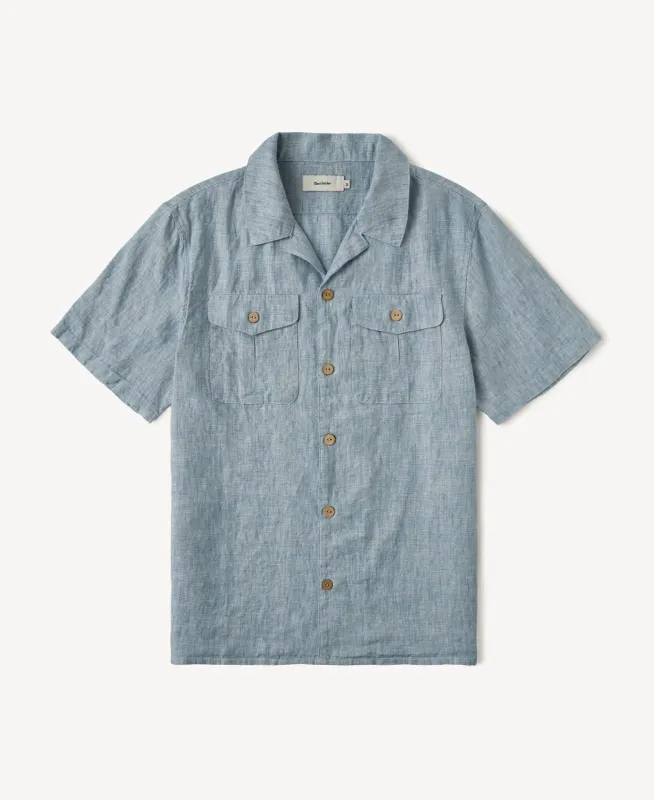Yarn-dyed French Linen Camp-Collar Shirt made by Time Catcher