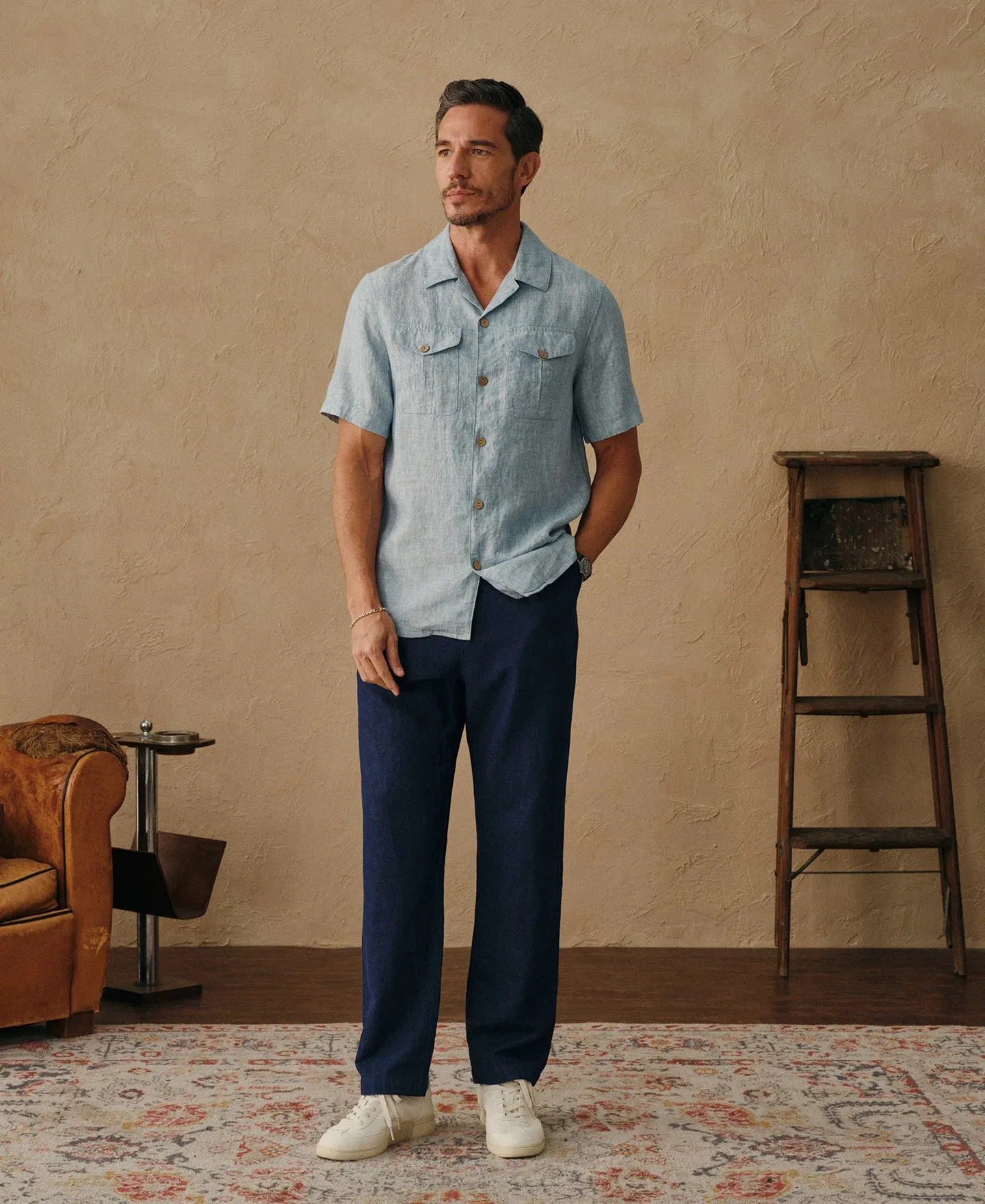 Yarn-dyed French Linen Camp-Collar Shirt sold by Time Catcher product image thumbnail 2