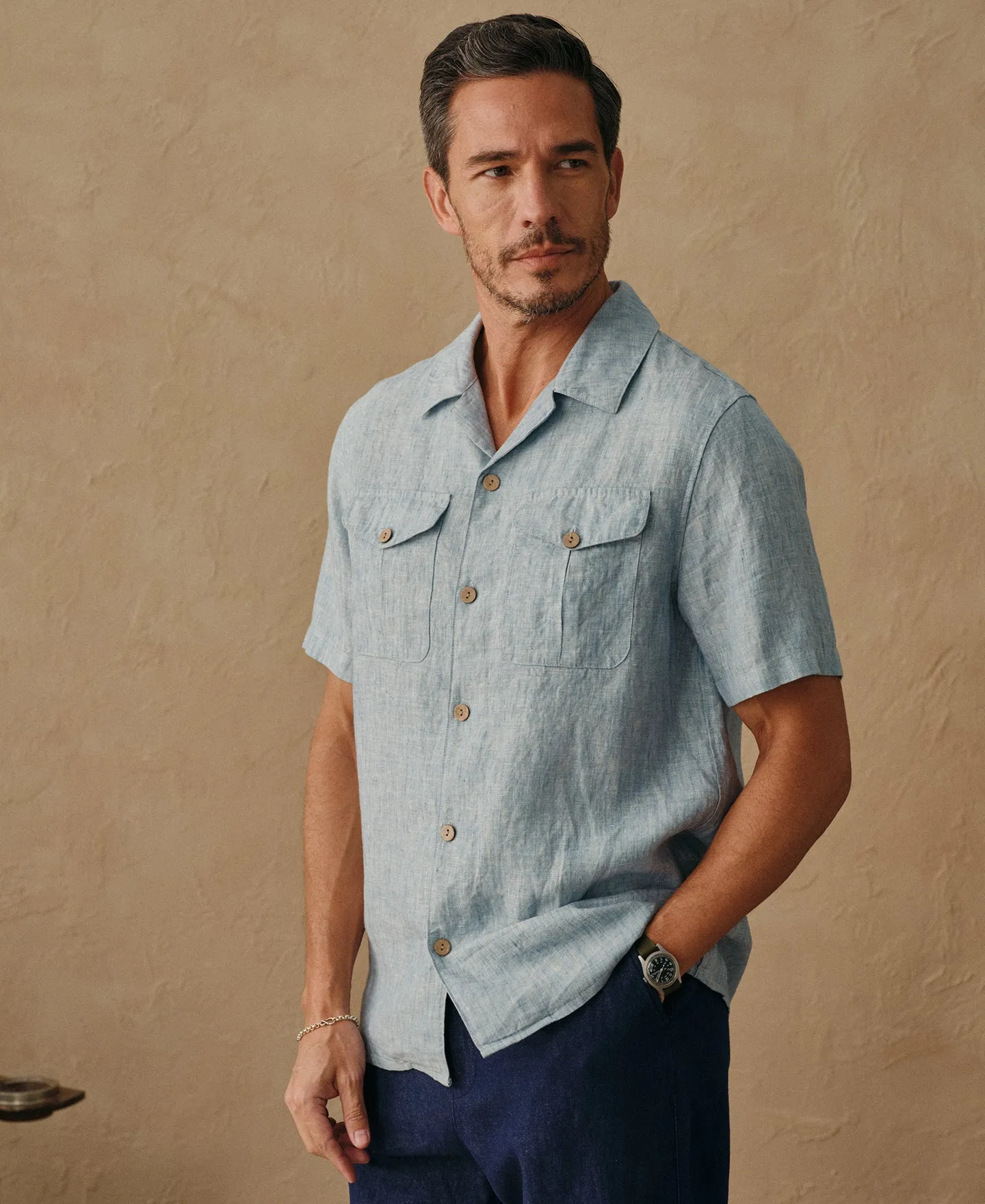 Yarn-dyed French Linen Camp-Collar Shirt sold by Time Catcher product image thumbnail 3