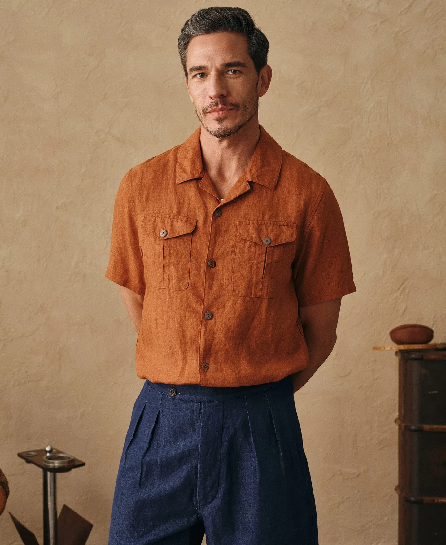 Yarn-dyed French Linen Camp-Collar Shirt sold by Time Catcher product image thumbnail 5