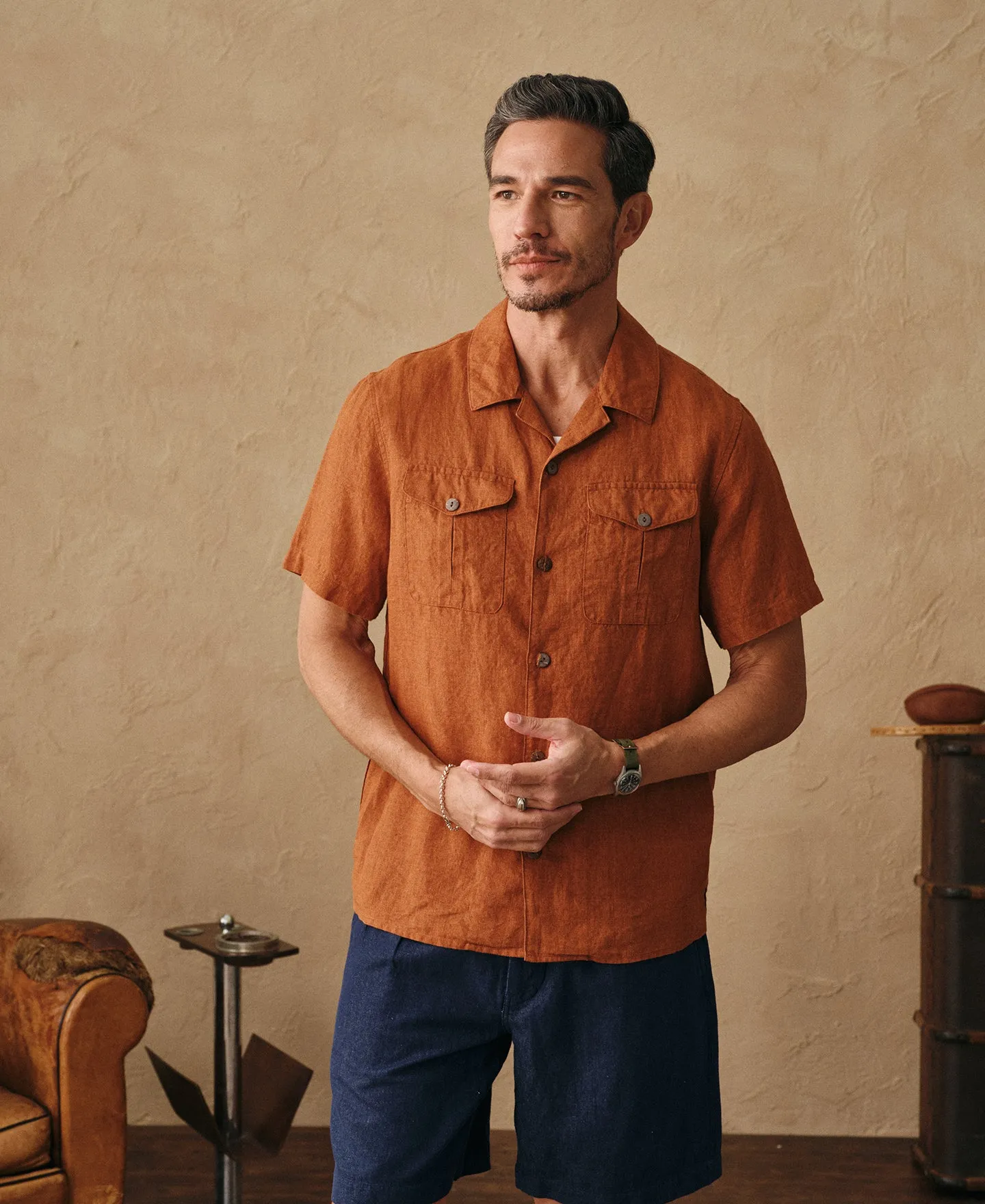 Yarn-dyed French Linen Camp-Collar Shirt sold by Time Catcher product image thumbnail 4