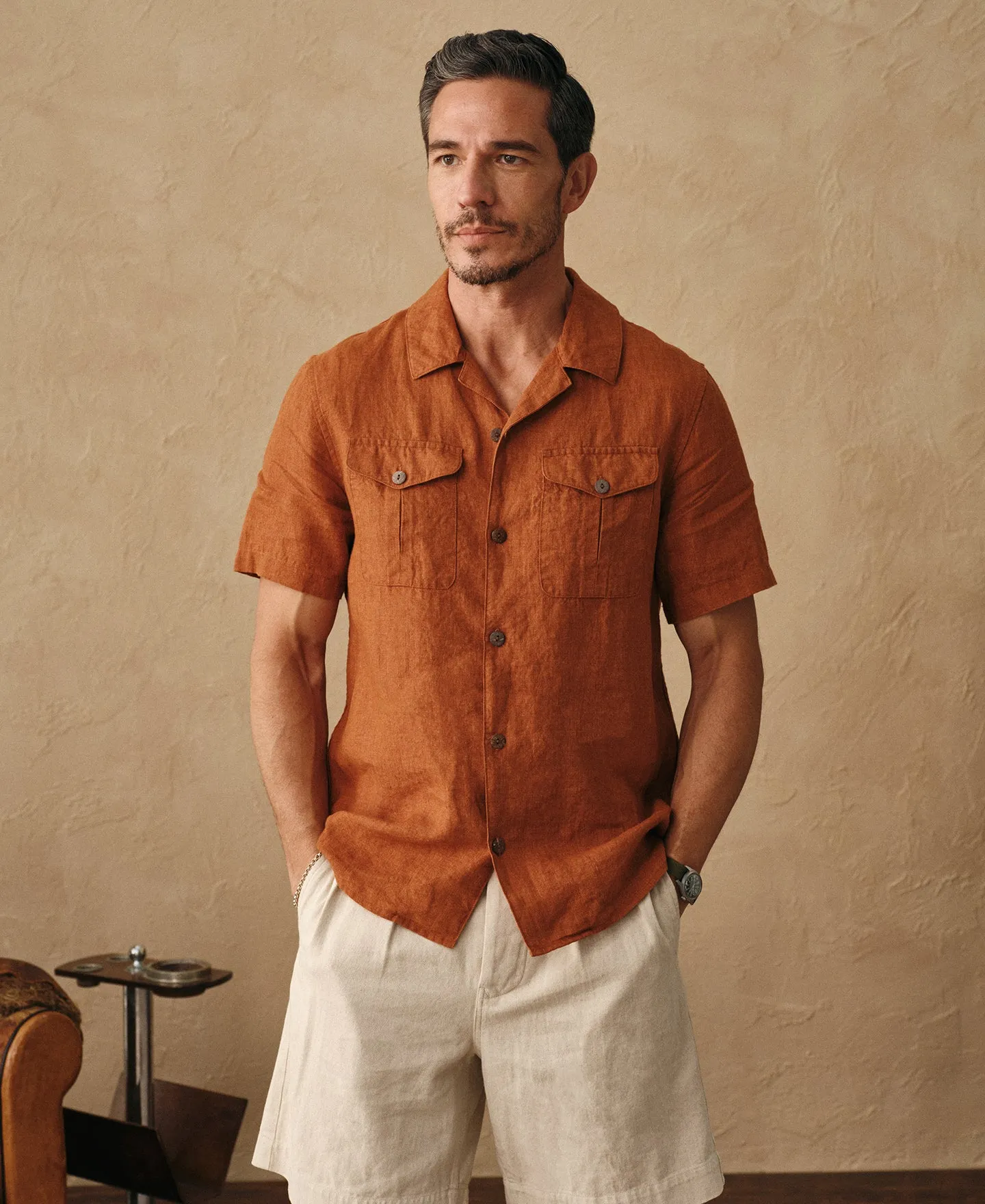 Yarn-dyed French Linen Camp-Collar Shirt sold by Time Catcher product image thumbnail 3
