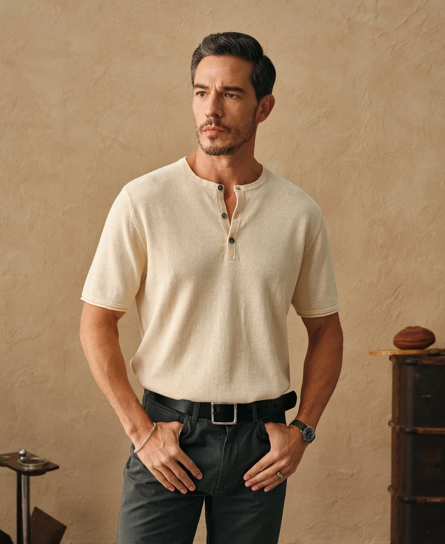 Linen Cotton Blend Knit Henley T-Shirt sold by Time Catcher product image thumbnail 3