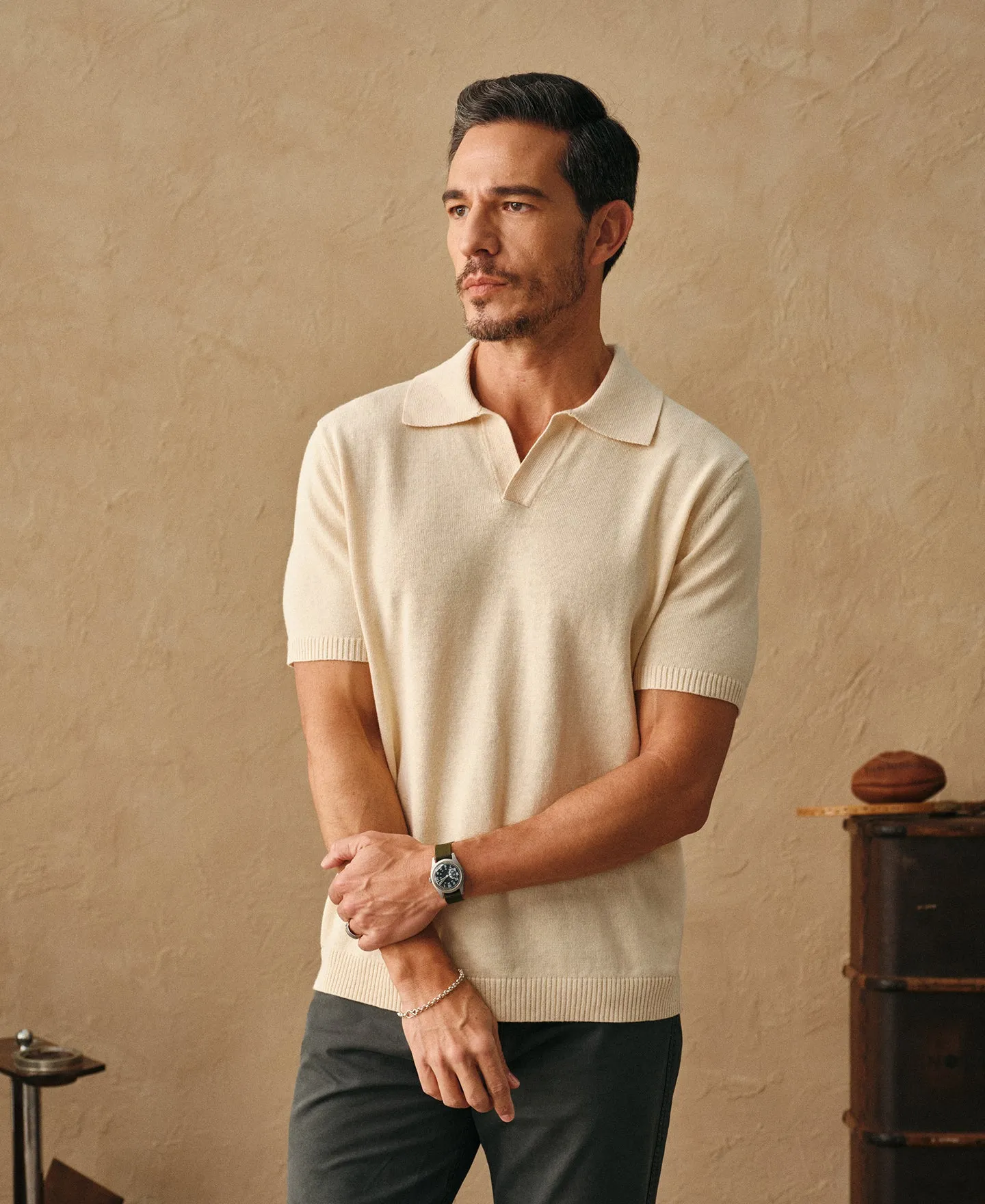 Linen Cotton Blend Knit Johnny Collar Polo sold by Time Catcher product image thumbnail 3