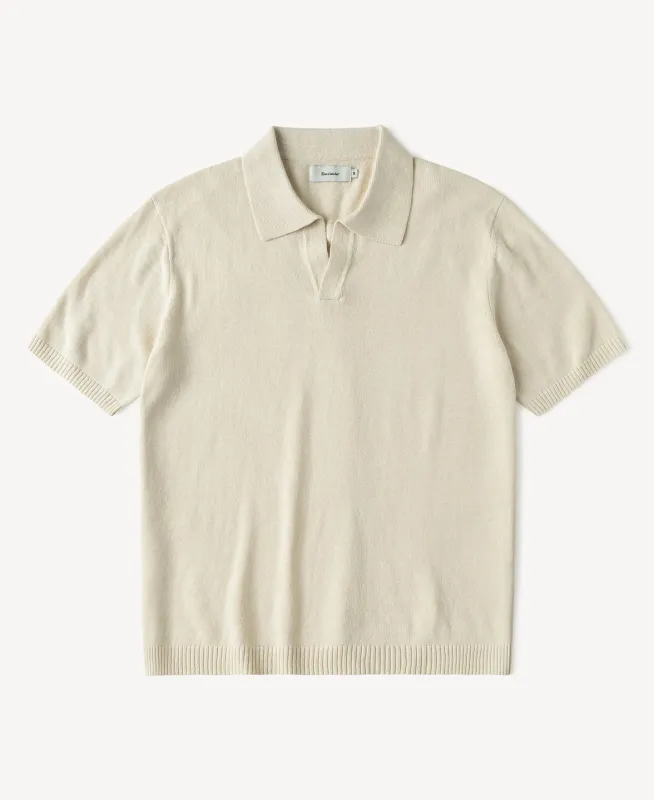 Linen Cotton Blend Knit Johnny Collar Polo made by Time Catcher