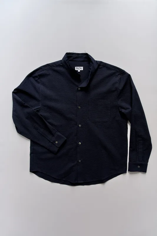Band Collar Seersucker Shirt made by SLOU