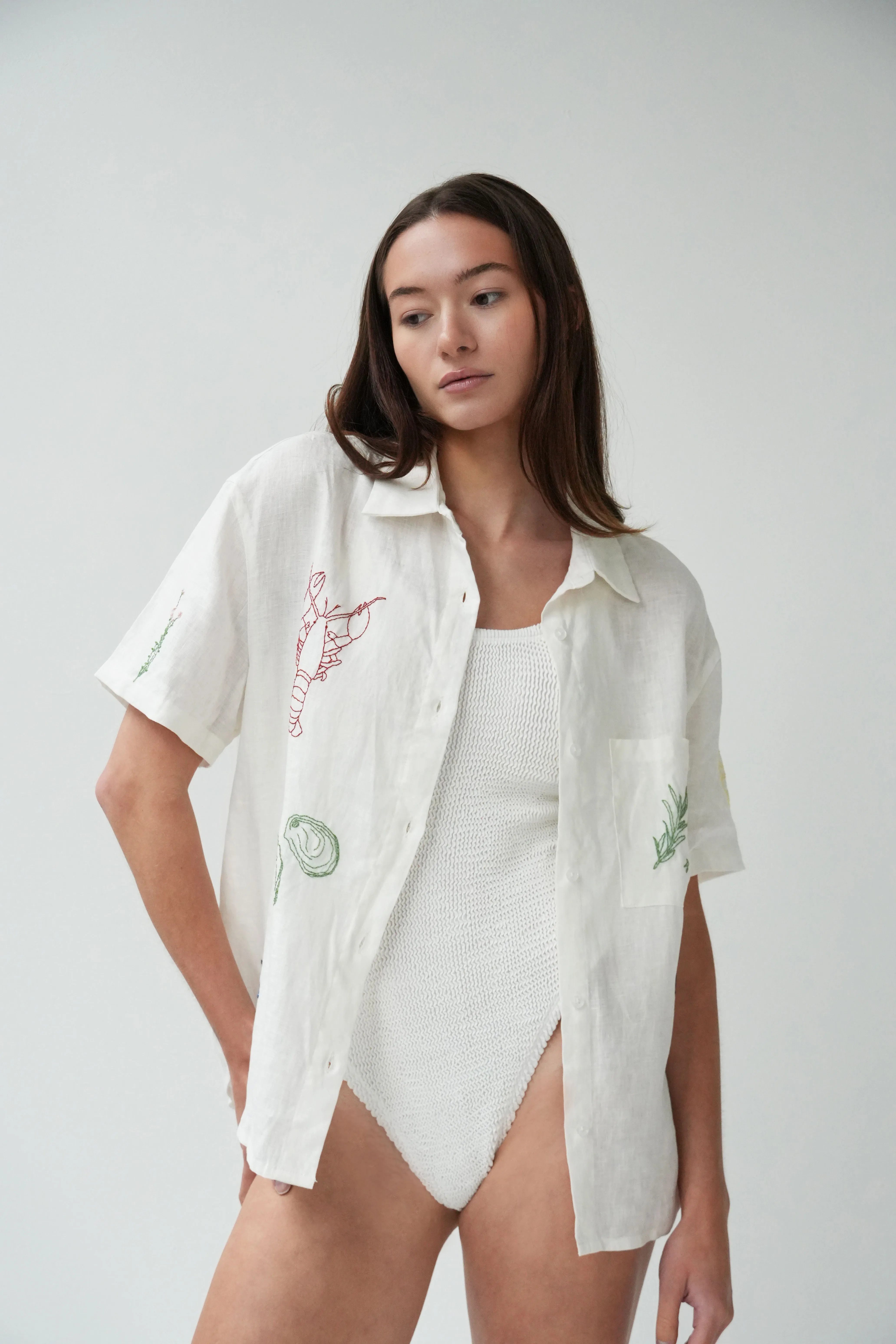Hand Embroidered Linen Top sold by Prairie Swim