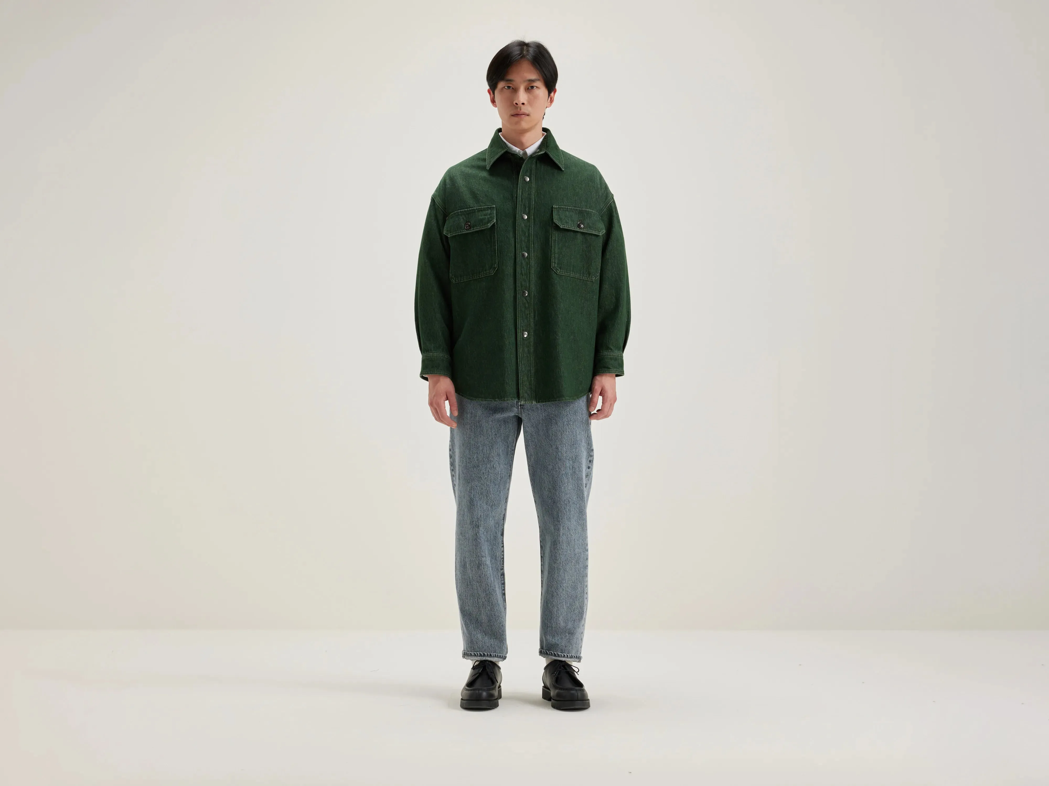 Grown denim overshirt (242 / M / GREEN STONE) sold by Bellrose